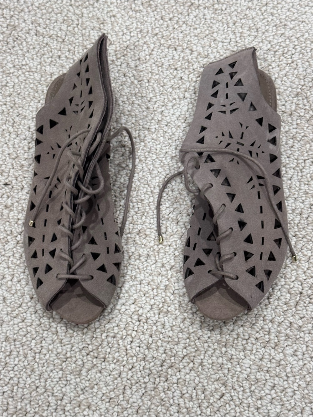 MIA Women's Cutout Lace-Up Peep Toe Sandals - Taupe